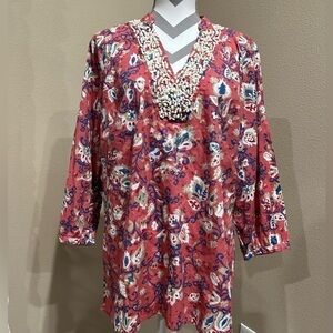 Women's Charter club v-neck floral blouse with beading